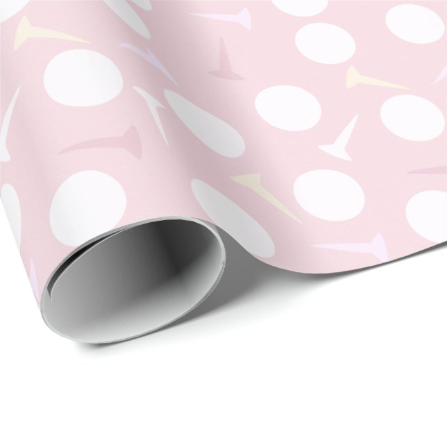 Papier Cadeau Motif balle et tee de golf rose clair (Coin rond)