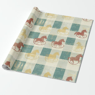 Papier Cadeau Motif bébé cheval à bascule carreaux rustique