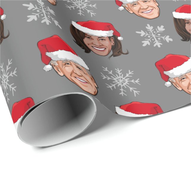 Papier Cadeau Motif Biden Harris Santa Hat (Coin rond)