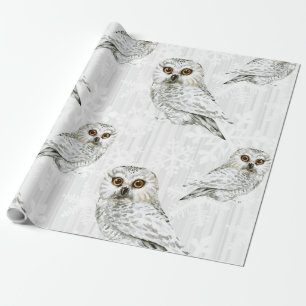 Papier Cadeau Motif blanc 10 de hibou d'hiver