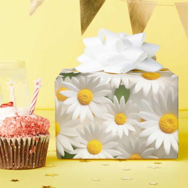 Papier Cadeau Motif blanc 3D Daisy (Fête d'anniversaire)