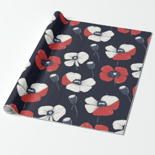 Papier Cadeau Motif blanc avec accents rouge et bleu