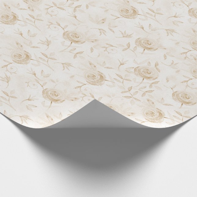 Papier Cadeau Motif blanc beige Rose floral élégant (Coin)