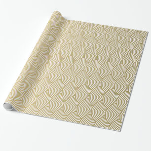 Papier Cadeau Motif blanc de fan de cercle de feuille d'or de