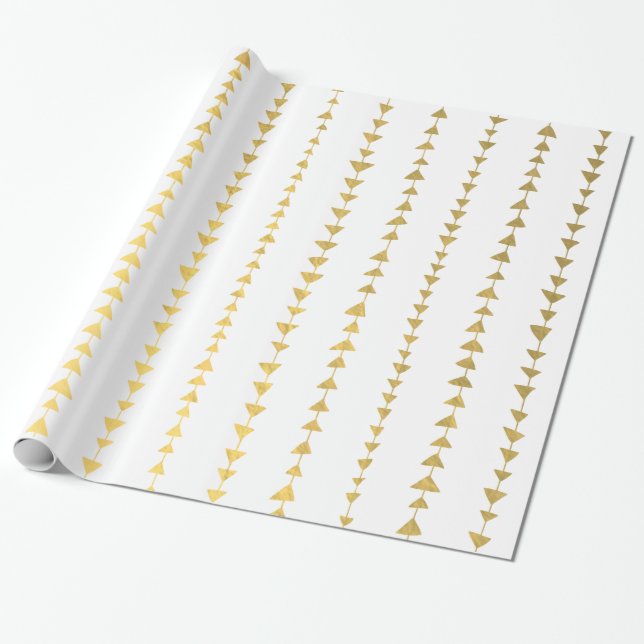 Papier Cadeau Motif blanc de flèches de feuille d'or de Faux (Déroulé)