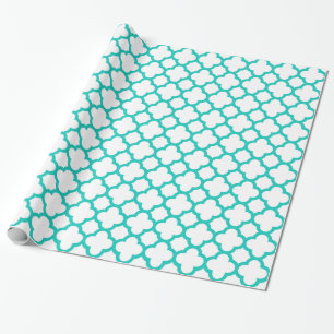 Papier Cadeau Motif blanc de Quatrefoil de turquoise à la mode