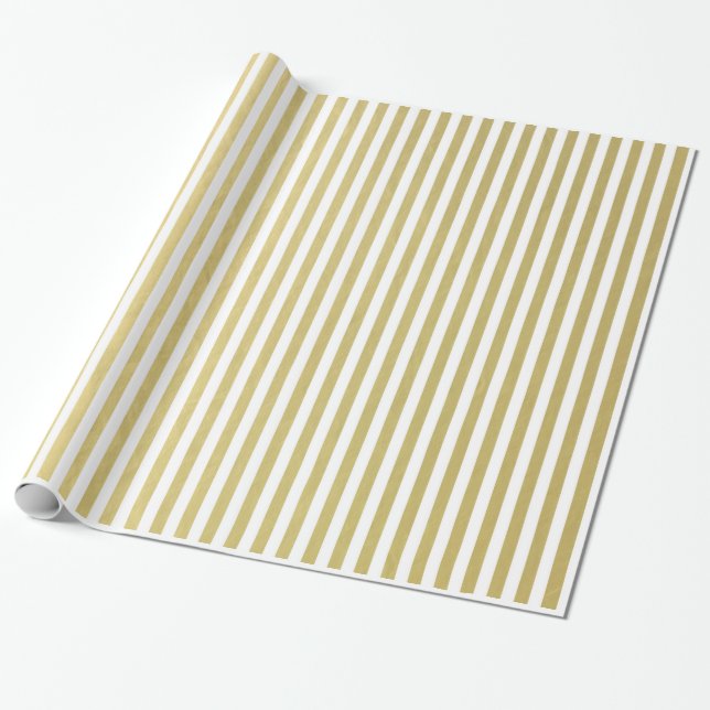 Papier Cadeau Motif blanc de rayures de feuille d'or (Déroulé)