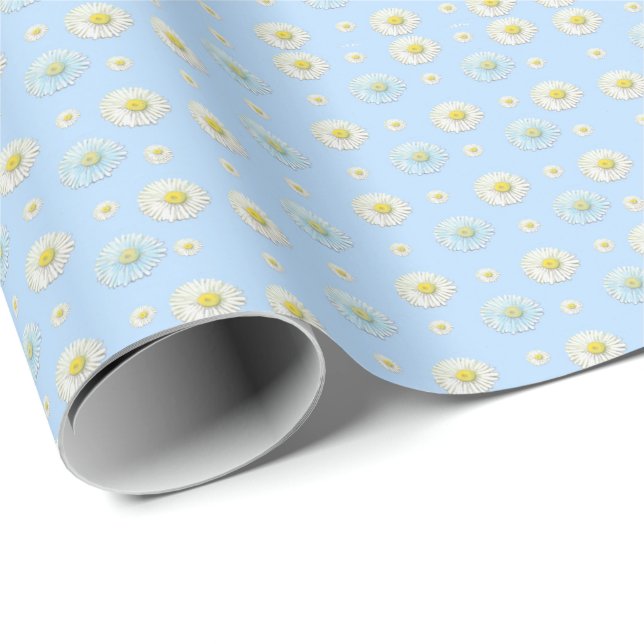 Papier Cadeau Motif blanc et bleu clair (Coin rond)