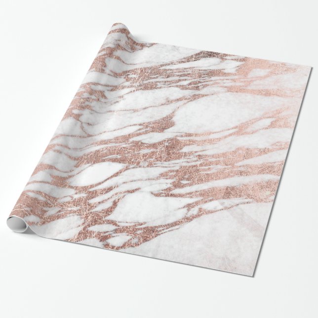Papier Cadeau Motif blanc et rose élégant chic de marbre d'or (Déroulé)