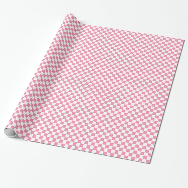 Papier Cadeau Motif blanc rose de damier (Déroulé)
