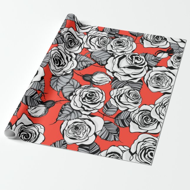 Papier Cadeau Motif blanc roses (Déroulé)