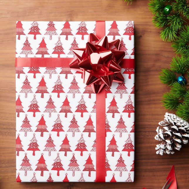 Papier Cadeau Motif blanc rouge à courtepointes de Noël (Créateur téléchargé)