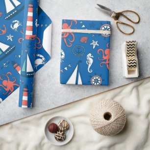 Papier Cadeau Motif bleu blanc et orange