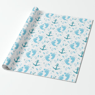 Papier Cadeau Motif bleu de bébé nautique