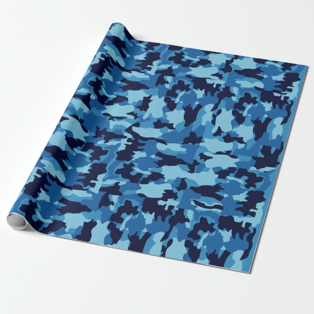 Papier Cadeau Motif bleu de camouflage d'armée (Déroulé)