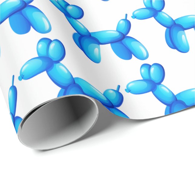 Papier Cadeau Motif bleu de chien de caniche d'animaux de ballon (Coin rond)