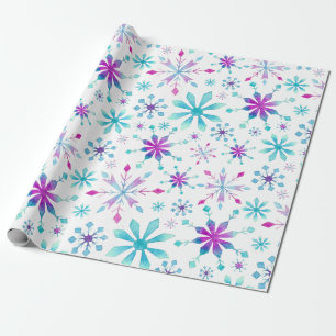 Papier Cadeau Motif bleu de flocon de neige de rose de vacances