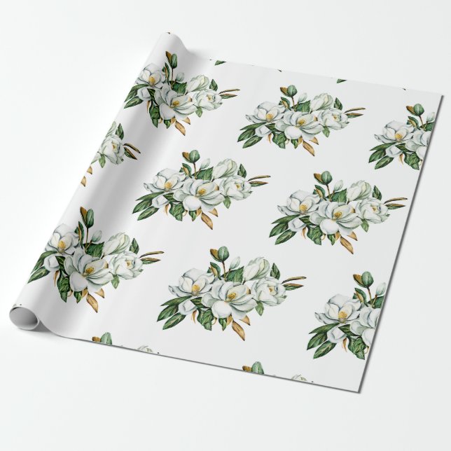 Papier Cadeau Motif bleu de magnolia à l'aquarelle douce  (Déroulé)