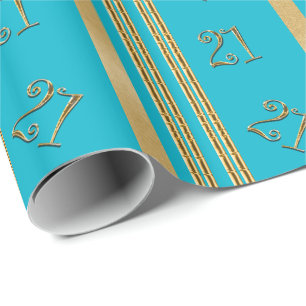 Papier Cadeau motif bleu d'or de 21ème anniversaire