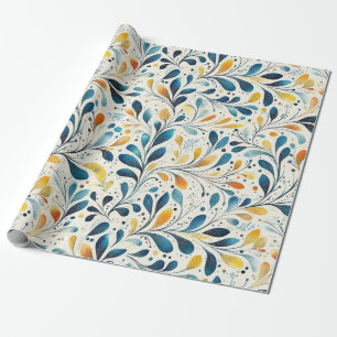 Papier Cadeau Motif bleu et or Paisley Leaf (2)