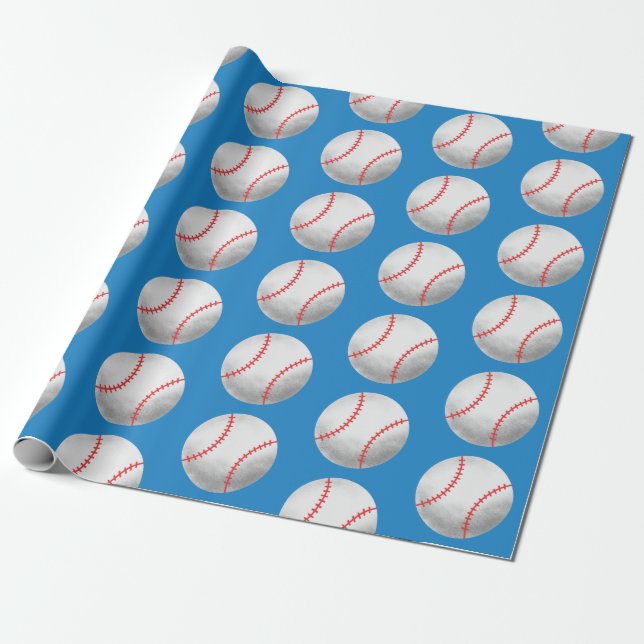 Papier Cadeau Motif bleu et rouge de baseball (Déroulé)