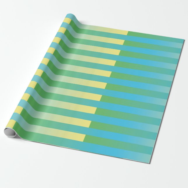 Papier Cadeau Motif bleu jaune vert rayé (Déroulé)