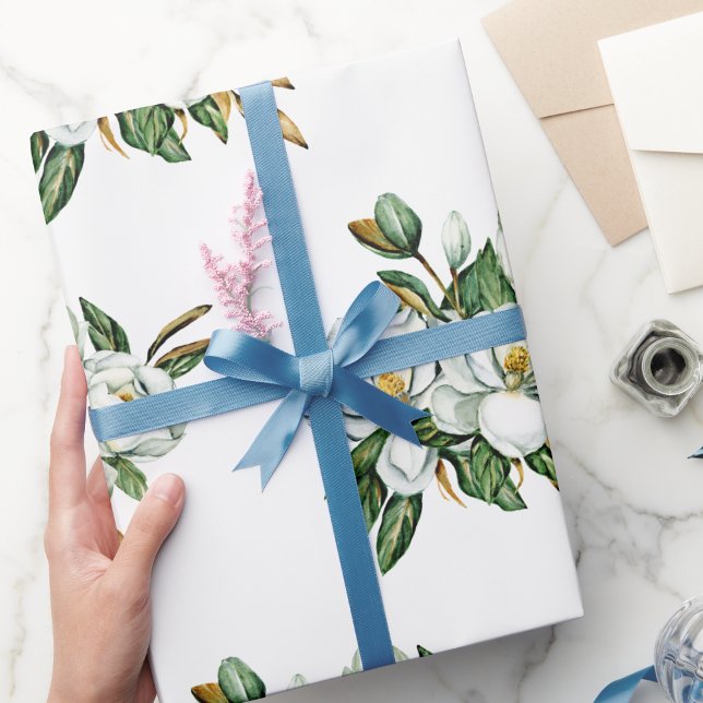 Papier Cadeau Motif bleu magnolia à l'aquarelle douce  (Créateur téléchargé)
