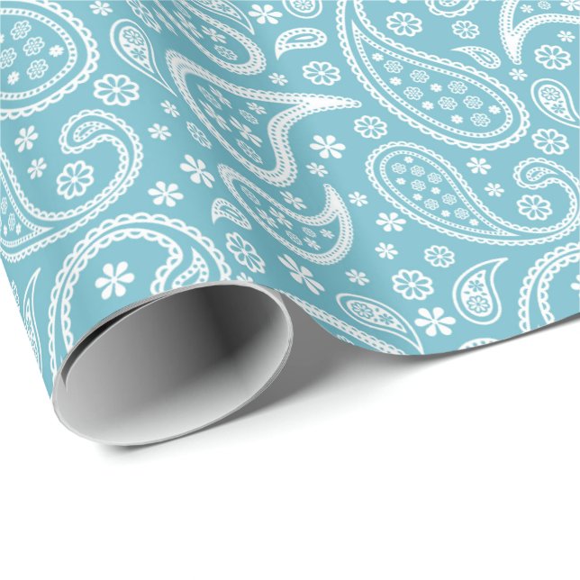 Papier Cadeau Motif bleu moderne de Paisley (Coin rond)