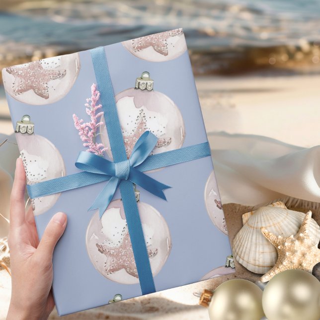 Papier Cadeau Motif bleu poussiéreux de l'ornement rose Sea Star (Pink Sea Star Ornament dusty blue pattern Wrapping Paper)