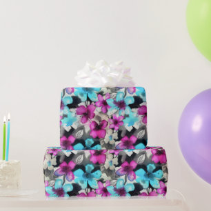 Papier Cadeau Motif bleu rose blanc Aquarelle noire