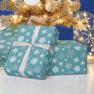 Papier Cadeau Motif bleu sarcelle de flocons de neige d'hiver