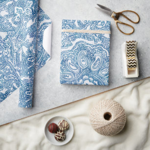 Papier Cadeau Motif Blue Boho Paisley