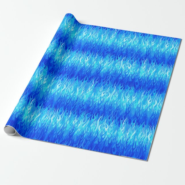 Papier Cadeau Motif Blue Flames - Hot Rod (Déroulé)