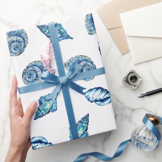 Papier Cadeau Motif Blue Seashells (Cadeaux)