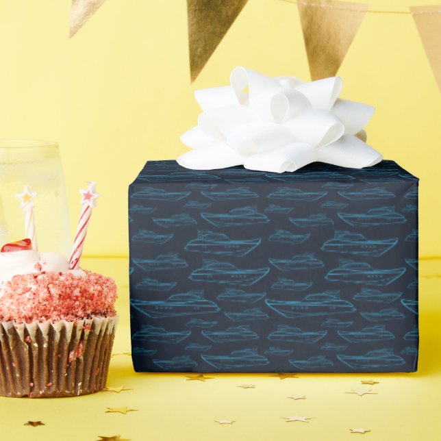 Papier Cadeau Motif Blue Yacht (Fête d'anniversaire)