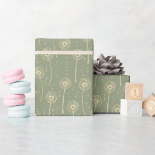 Papier Cadeau motif bohème vert forêt jaune pissenlits