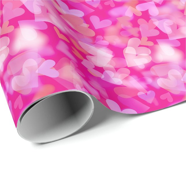 Papier Cadeau Motif Bokeh Cœurs Rose (Coin rond)
