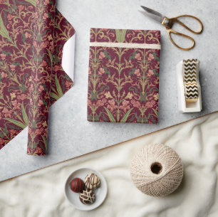 Papier Cadeau Motif bordeaux à la jacinthe florale de William Mo