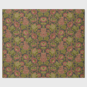 Papier Cadeau Motif botanique antique de fleurs rouges et de rai