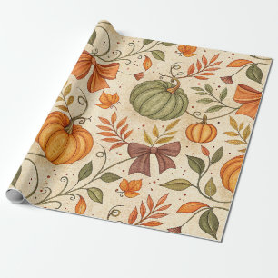 Papier Cadeau Motif botanique automnal de citrouille confortable