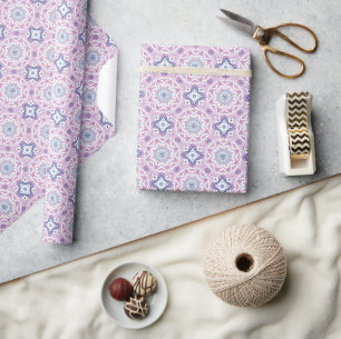 Papier Cadeau Motif botanique bleu, lavande et rose