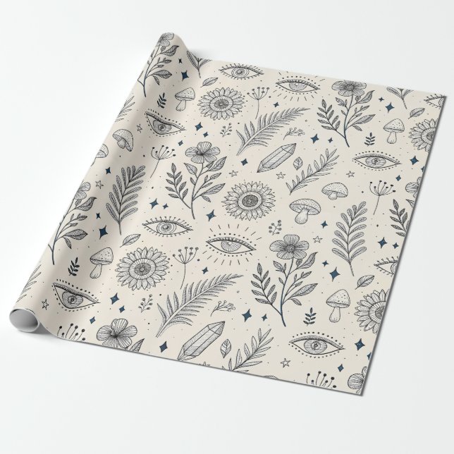 Papier Cadeau Motif Botanique Céleste (4) (Déroulé)