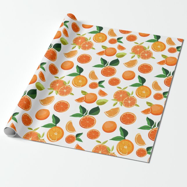 Papier Cadeau Motif botanique d'agrumes orange (Déroulé)