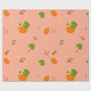 Papier Cadeau Motif botanique de jardin aux pêches et citrouille