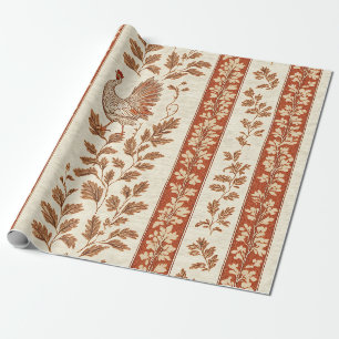 Papier Cadeau Motif botanique de poule de ferme rouge antique