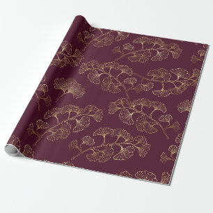 Papier Cadeau Motif botanique doré asiatique