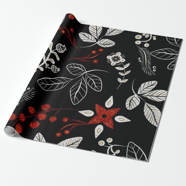 Papier Cadeau Motif botanique élégant (Déroulé)