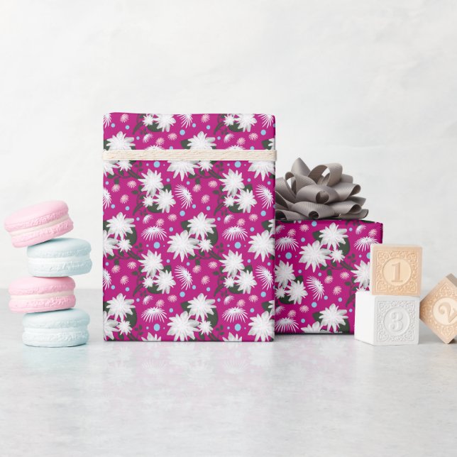 Papier Cadeau Motif botanique élégant à fleurs blanches (Baby Shower)