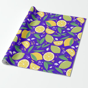 Papier Cadeau Motif botanique élégant Citrus Lemon en bleu