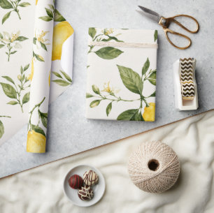 Papier Cadeau Motif botanique élégant de fleur de citron à l'aqu